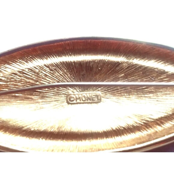 Vintage Gold-Tone Monet Black Enamel Clear Rhinestone Basket-Weave Brooch Pin - Picture 4 of 5